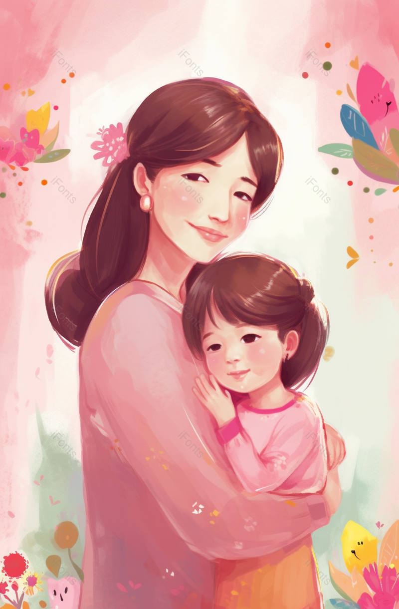 粉色系温馨画面母亲节手绘背景图,插画/手绘图,插画/手绘图库,插画/手绘图下载,插画/手绘